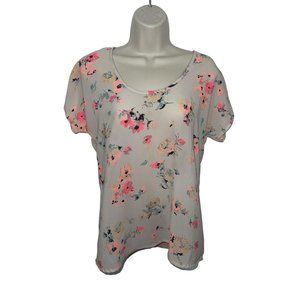 FUN & FLIRT Women's Sheer Floral Shirt Size XS Light Pink